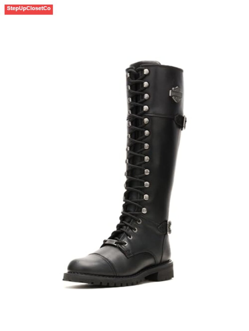 Women's Knee High Leather Riding Boots Low Heel Casual Motorcycle